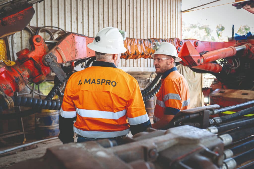 MASPRO personnel inspecting underground mining equipment during maintenance planning and reliability assessment activities. Title